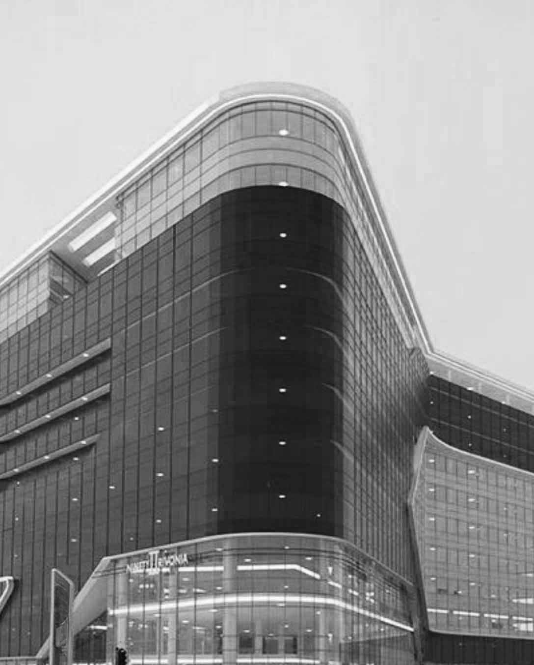 Glass-clad office building architecture